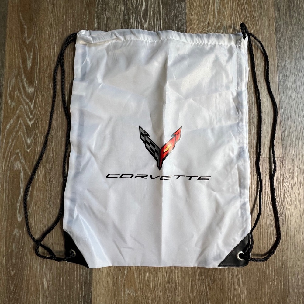 Corvette Drawstring Cinch Bag White Logo Racing Sport C6 C7 C8